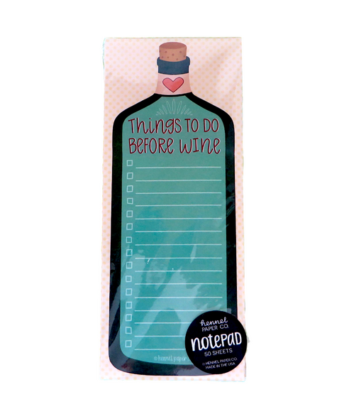 It is Never to early to shop for little gifts for your mom's group. Shop Harvest Array for this funny and useful "Things to do before wine" notepad. 