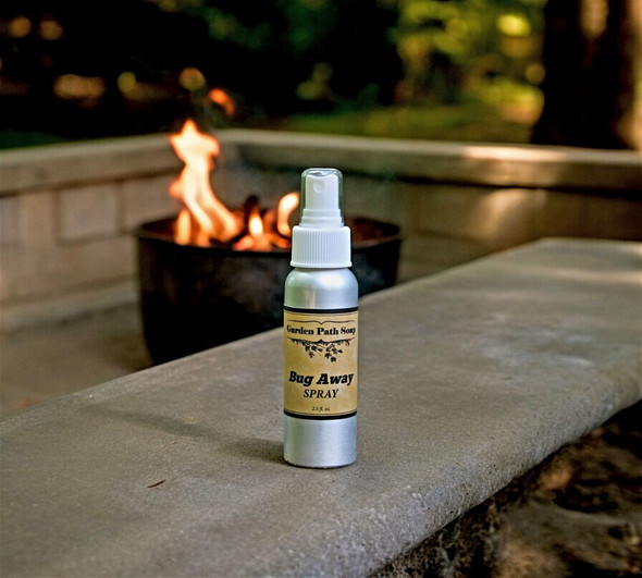 Amish-made Bug Away insect repellant in a small, 2.5 pl. oz. spray bottle  for fun around the fire pit.