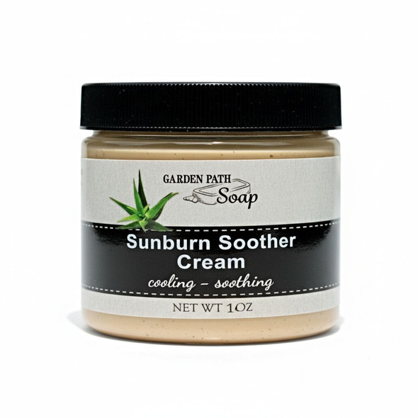 Our Garden Path Soap All Natural Sunburn Soother Cream comes in the perfect 1 oz. travel size jar. Purchase online at Harvest Array before your next trip!