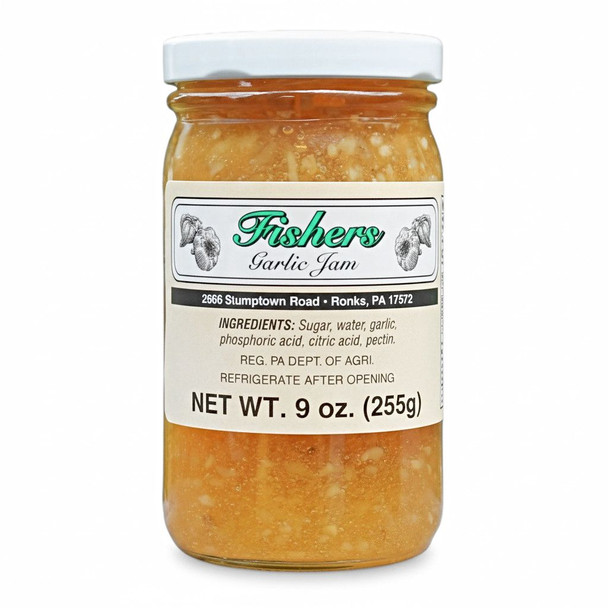 Fishers Garlic Jam is Amish-made by Annie's Kitchen. Purchase online at harvestarray.com.
