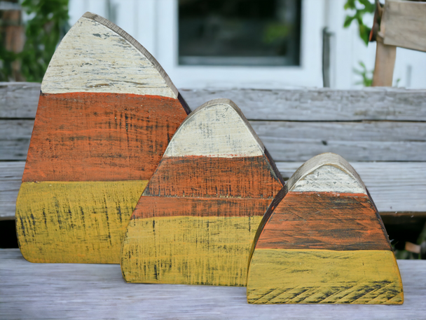 Rustic Set of 3 Wooden Candy Corns for the Fall Season