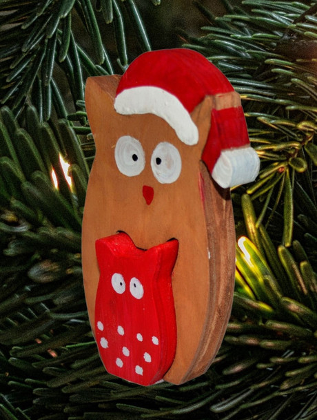 This Handmade Two Nested Wooden Owl Christmas Decoration is only 3" tall.