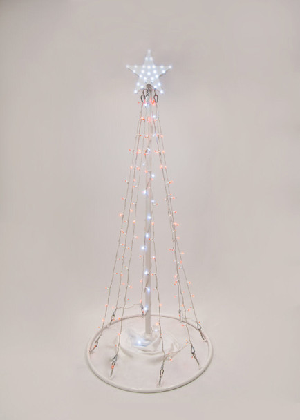 Outdoor LED Lighted Christmas Tree with a White Base and Red Tree Lights