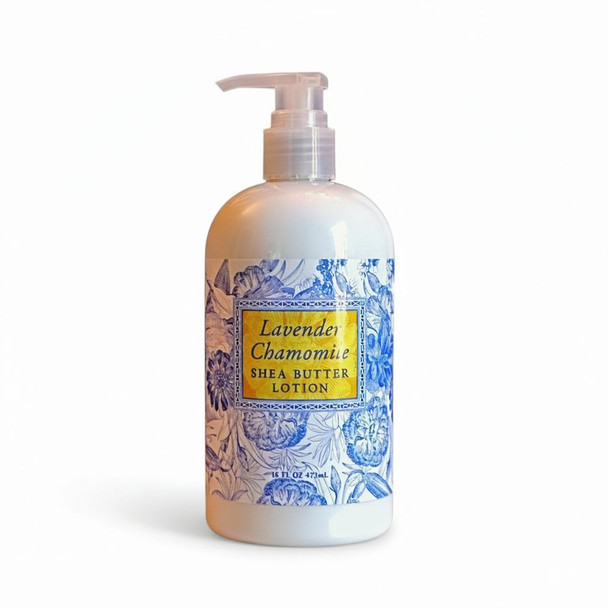 Lavender Chamomile Shea Butter Lotion is available only in 16 ounce pump bottles.