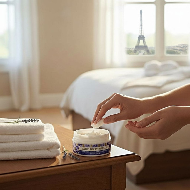 Greenwich Bay and Harvest Array's Paris Body Butter with shea Butter and Botanical Oils not only is moisturizing for your skin but it's amazing scent is like that of a Parisian Garden.