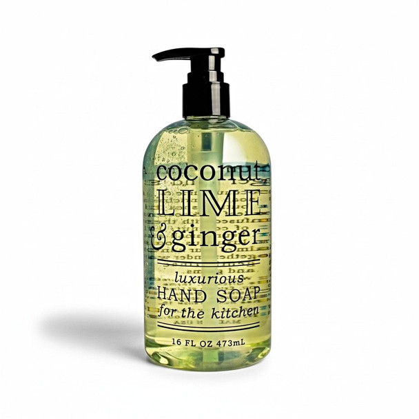 Greenwich Bay Trading's Coconut Lime & Ginger Kitchen Hand Soap. Ships in a 16 oz. pump bottle from Harvest Array.