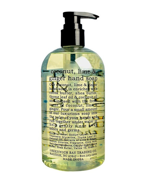 Back Label of Coconut Lime & Ginger Kitchen Hand Soap.