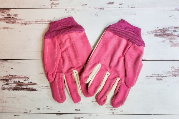 Gurly Bear Ladies Work Gloves with pink palms. Made in the USA.