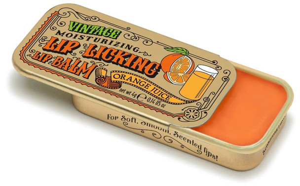 Orange Juice Lip Licking Lip Balm in Vintage Slider Tin