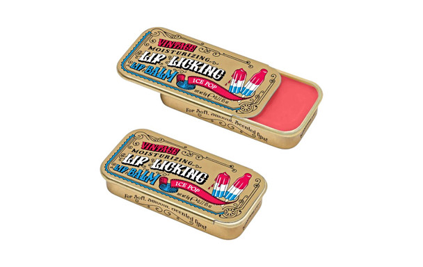 Open and Closed Vintage Slider Tins of Ice Pop Lip Licking Lip Balm