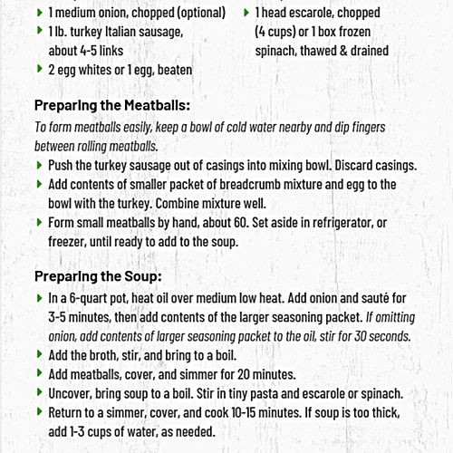 Anderson House Little Italy Wedding Soup Mix Instructions and add in ingredients needed