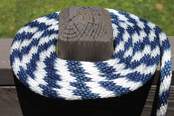 Coiled Navy and White Solid Braided Multifilament Polypropylene Rope