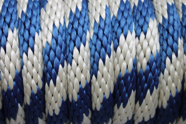 Detail of the Navy and Tan Solid Braided Multifilament Polypropylene Rope