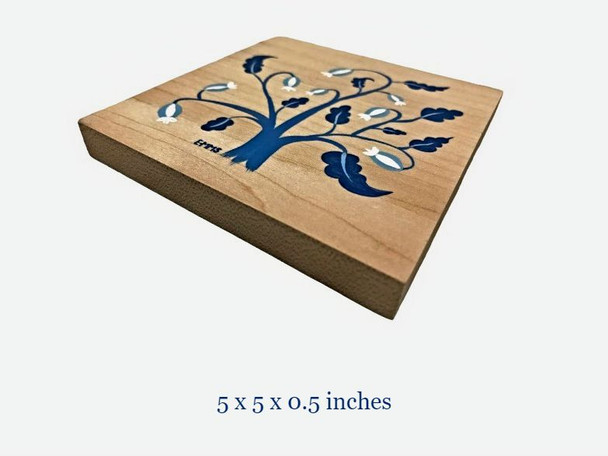 This wall art piece is 5" x 5" x 0.5"