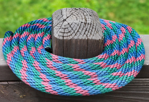Navy, Burgundy, Hunter Green Solid Braided Multifilament Polypropylene Rope on a post