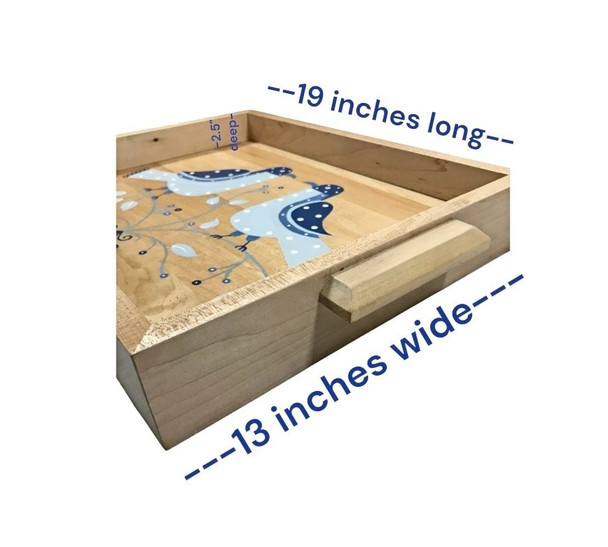 These trays are large enough to serve dessert and coffee to guests. 19" x 13" x 2.5".