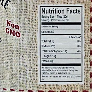 Nutrition Facts of a 19 oz. Jar of Fig Jam from the Dutch Kettle at harvestarray.com