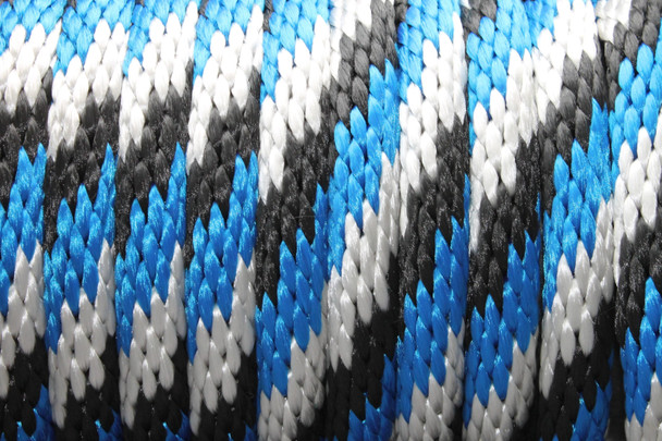 Close up of the Blue, Black & Silver Solid Braided Multifilament Polypropylene Rope