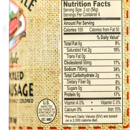 Dutch Kettle Amish Home Style Pickled Smoked Polish Sausage Nutritional Label