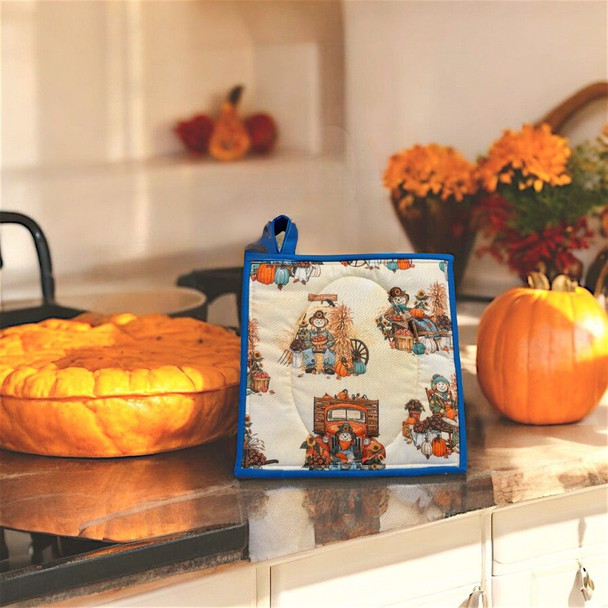 Harvest Array supports American Small Business Owners like this one that handmade this adorable "Scarecrow" Reversible, Embroidered Potholder for fall.