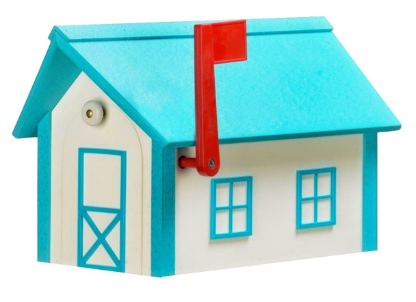 White and Aruba blue poly mailbox