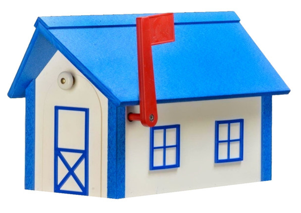 White and bright blue poly mailbox
