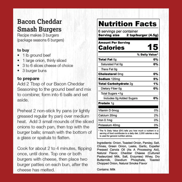 Recipe and Nutrition info for Halliday's Bacon Cheddar Smash Burger Blend. Order today online at Harvest Array.