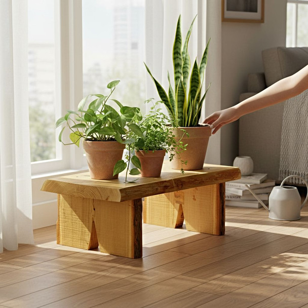 Natural indoor stained 24 inch Briar Patch Flower Pot Bench ships directly to your door when you purchase online from Harvest Array.