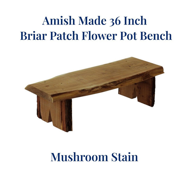 This Amish Made 36 Inch Briar Patch Flower Pot Bench is stained an earthy mushroom brown. Order online today from harvestarray.com.