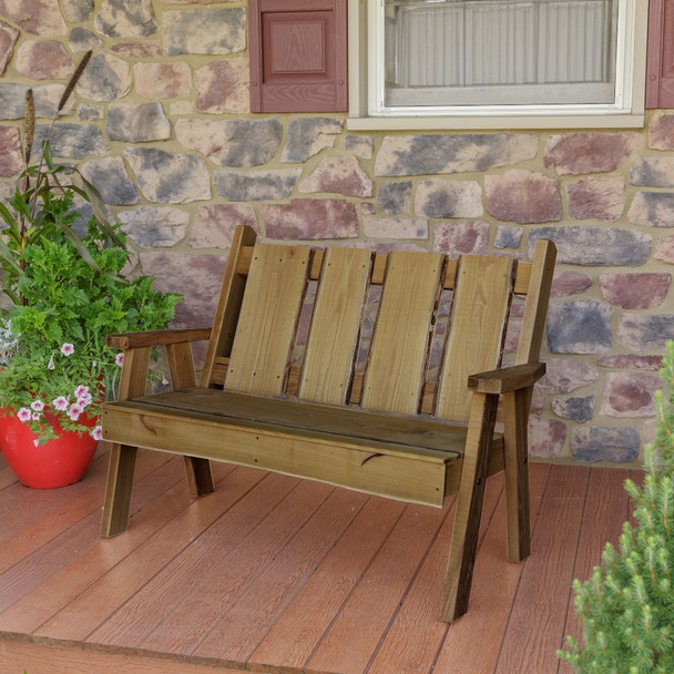 Accentuate your porch with a cozy Amish Made 48 inch Timberland Garden Bench from Harvest Array. Shown in Mushroom outdoor stain.