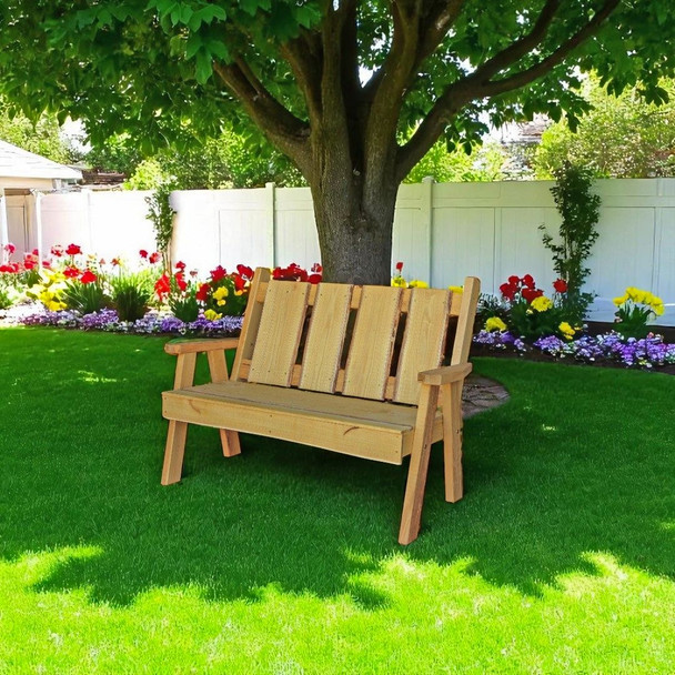 Relax and read  book on a warm summer day in our Amish Made 48 inch Timberland Garden Bench for Harvest Array. Made in the USA.