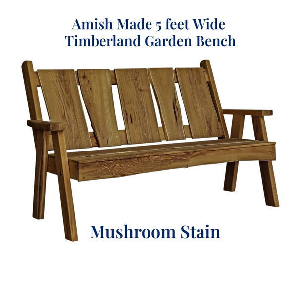 When you order this beautiful Amish Made 5 feet wide Timberland Garden Bench from Harvest Array, choose Mushroom stain for Indoor or Outdoor use.