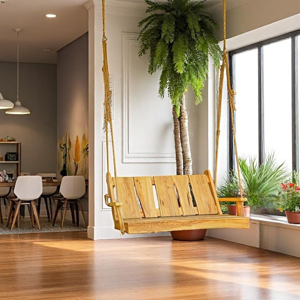 Amish Made 5 Foot Timberland Swing with Rope - Natural Indoor Stain for Restaurants, Offices, and Homes. Free Shipping when you order from Harvest Array.