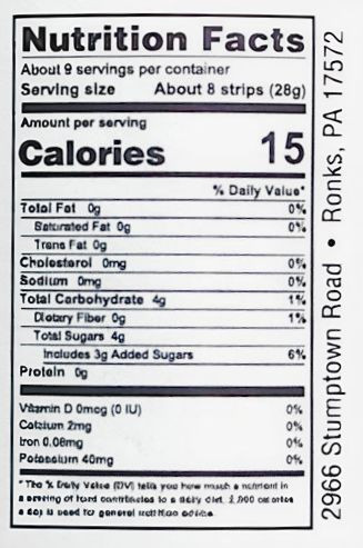 Nutrition facts for Annie's Kitchen's Sweet Pepper Strips.