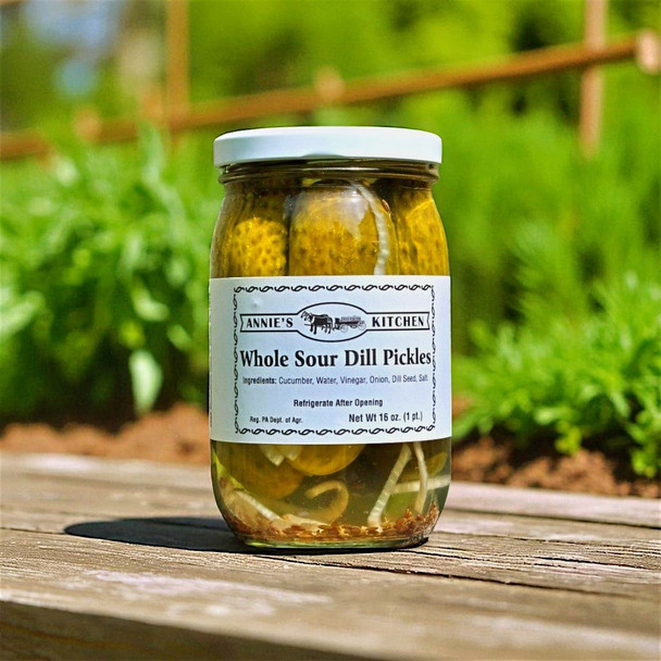 Annie's Kitchen Whole Sour Dill Pickles, Amish made for Harvest Array. 