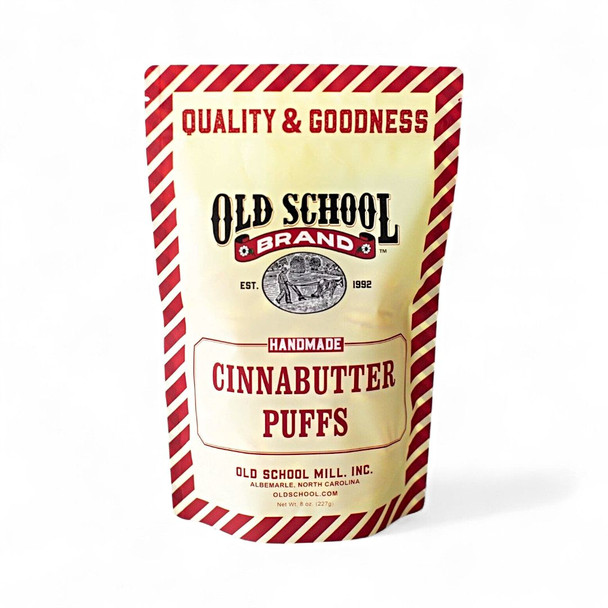 8 oz. package of Old School Brand Cinnabutter Puffs. Smooth, buttery, and a bit of spice in one comforting candy.