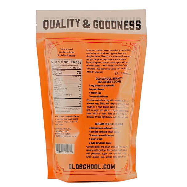 Back of an Old School cookie mix package with nutritional information and recipes.