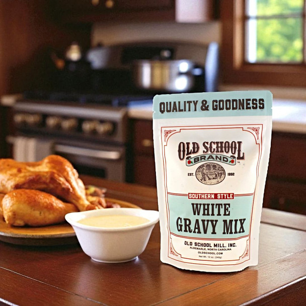 Old School Brand Southern Style White Gravy Mix. Shop now at Harvest Array for your next Sunday dinner.