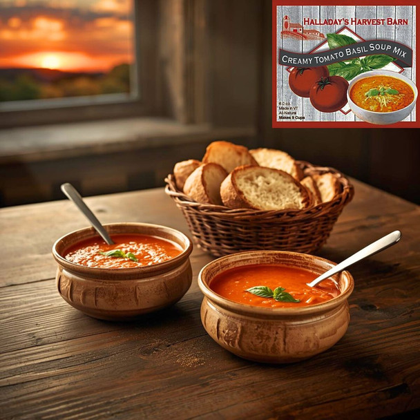 Halladay's Creamy Tomato Basil Soup Mix makes a hearty, comforting bowl of soup in minutes.