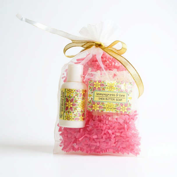Mini Soap, Lotion, and Soap Saver Gift Bags- Lemongrass & Tea  from the Garden Collection at Greenwich Bay. Order now from Harvest Array.