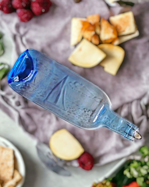 Shop Harvest Array for nautical gifts like this blue sailboat cheese platter made from a recycled wine bottle. 