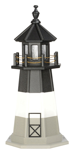 Oak Island Replica Black, White, and Gray Wooden Lighthouse with Base - 3 Feet on harvestarray.com