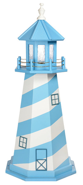 Cape Hatteras Lighthouse in Powder Blue and White Wooden Lighthouse with Base - 4 Feet for Harvest Array 