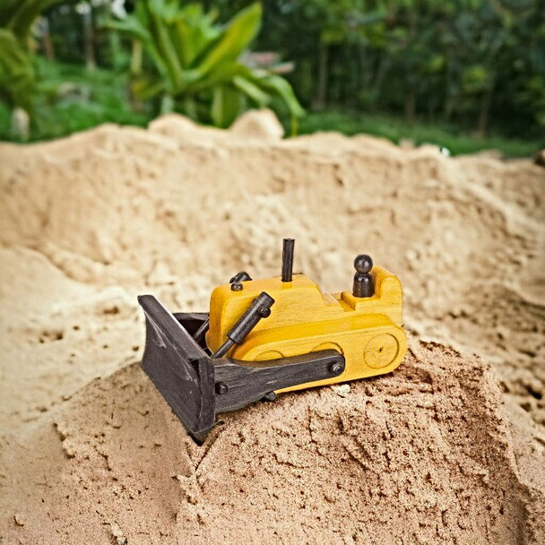 Amish Made Yellow and Black Wooden Bulldozer goes on pure imagination! Order today from Harvest Array.