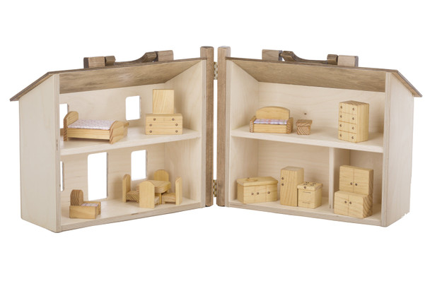Amish Made Wooden Folding Doll House in Natural and Harvest stain  that comes with Wooden Furniture is currently out of stock.
