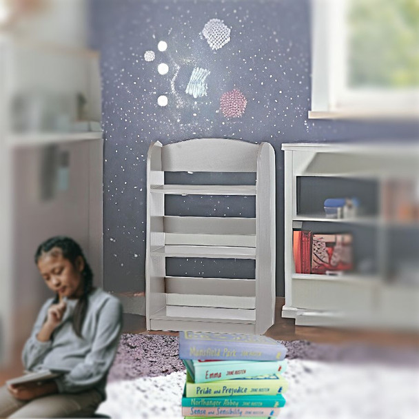 Grey color 3 shelf Children's Wooden Bookshelf in bedroom