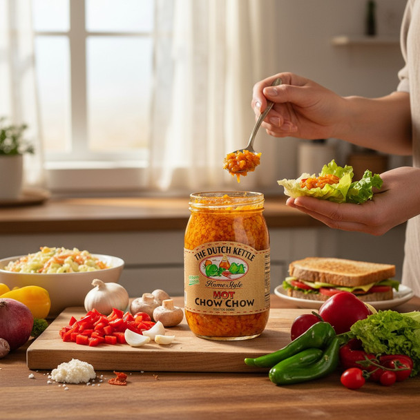 The Dutch Kettle Hot Chow Chow available at Harvest Array, the online general store!