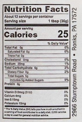 Nutrition Facts for a 16 oz. jar of Annie's Hot Chow Chow.