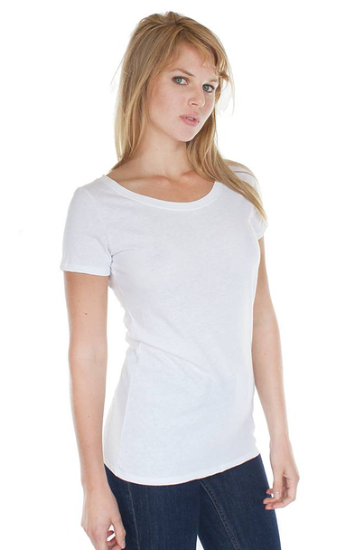 White Women's Eco Tri-blend Scoop Neck Tee. Also available in gray or black.