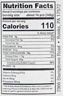 Nutrition Facts of Annie's Kitchen Sweet Cherries made in PA.